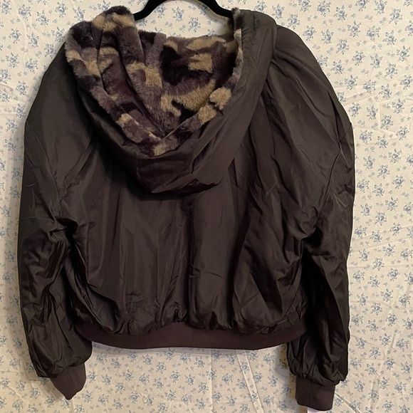 NY&C CAMO-PRINT REVERSIBLE HOODED FAUX-FUR JACKET XL - Picture 11 of 11